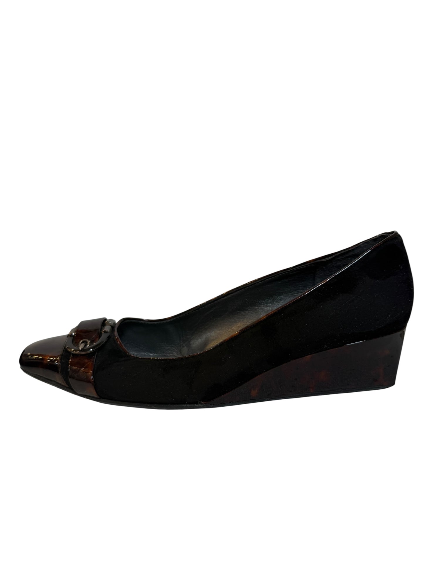 Stuart Weitzman For Russell And Bromley Black Low Wedge Suede Shoes (Size 8)