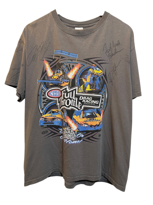 NHRA Full Throttle Grey Signed T Shirt (Size L)
