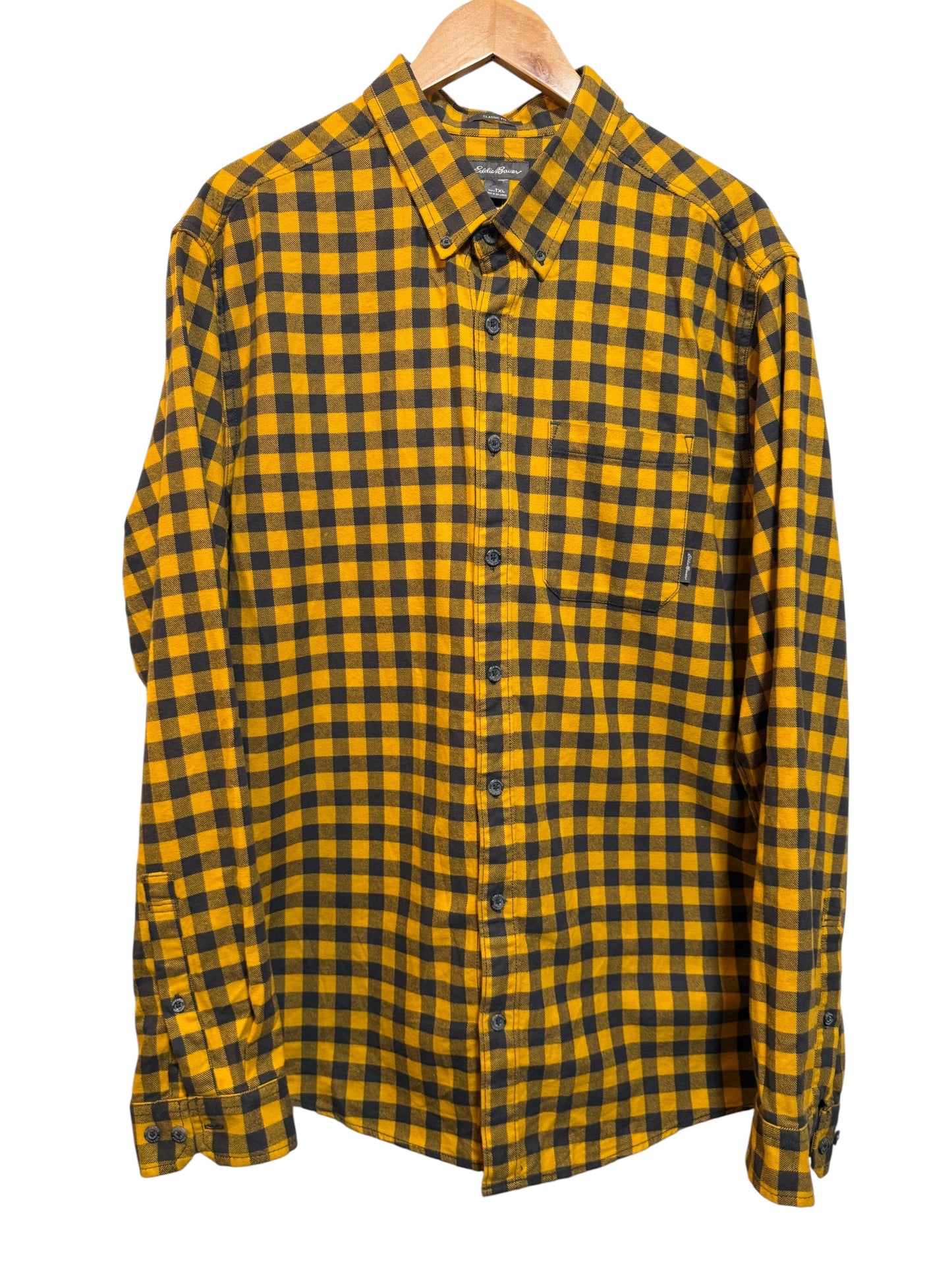Eddie Bauer Mens Yellow Plaid Flannel Shirts (Size XL)