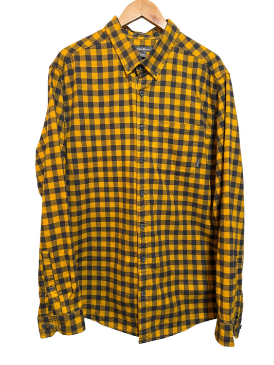 Eddie Bauer Mens Yellow Plaid Flannel Shirts (Size XL)