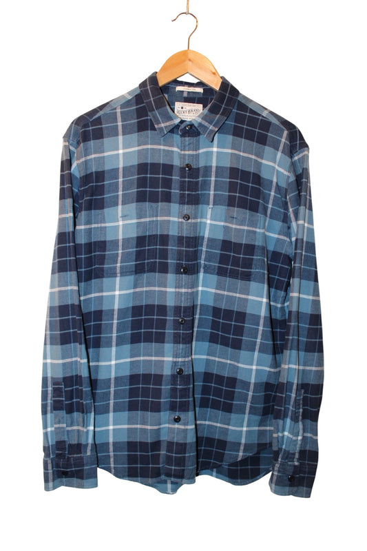 Lucky Brand & Co. Mens Blue Plaid Flannel Shirt (Size M)