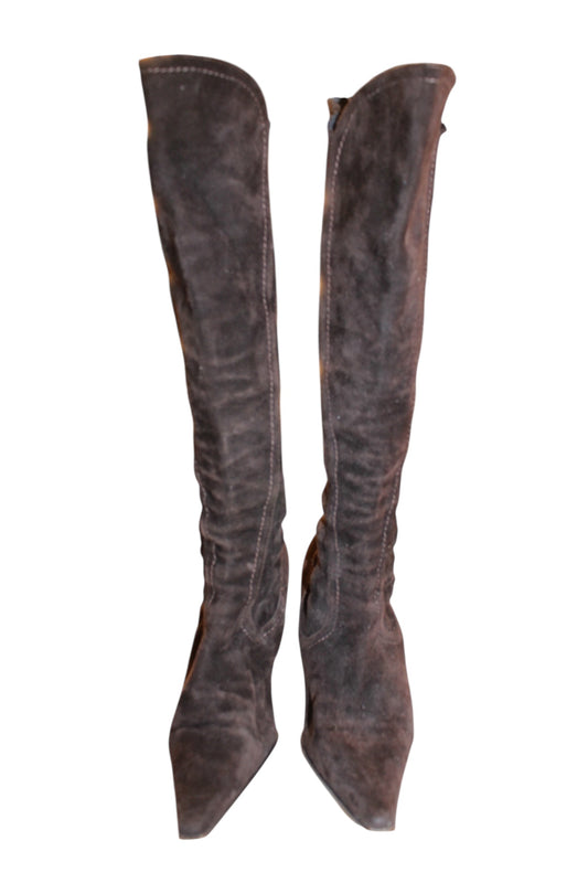 Brown Suede Heeled Boots (Size 4.5)