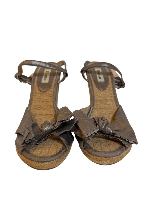 Dune Sandal Pewter Metallic Leather Upper Wedge Heels (Size 6)