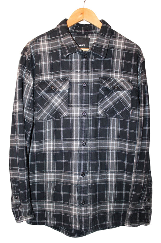 Vans Mens Black Plaid Flannel Shirt (Size XL)