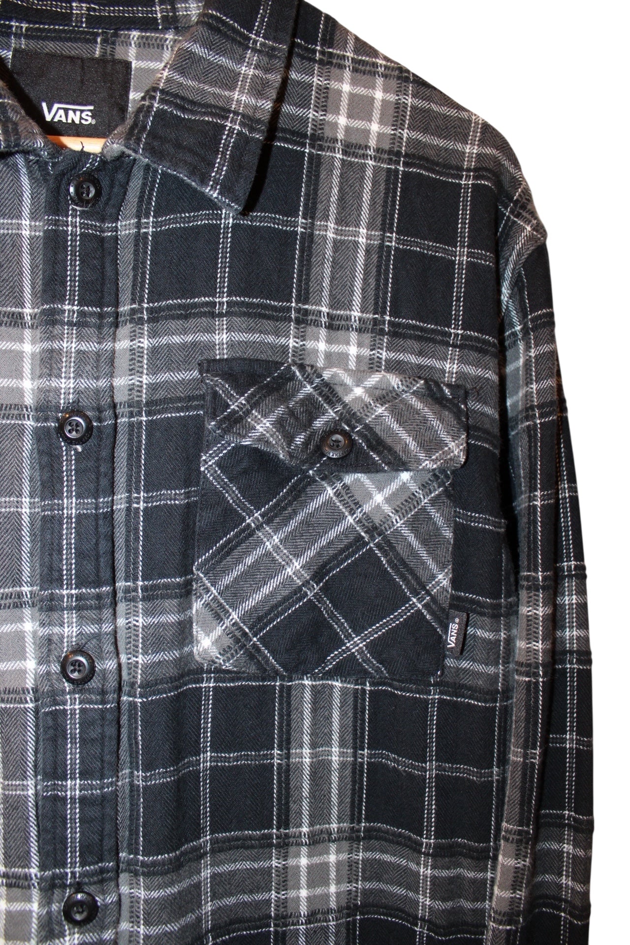 Vans Mens Black Plaid Flannel Shirt (Size XL)