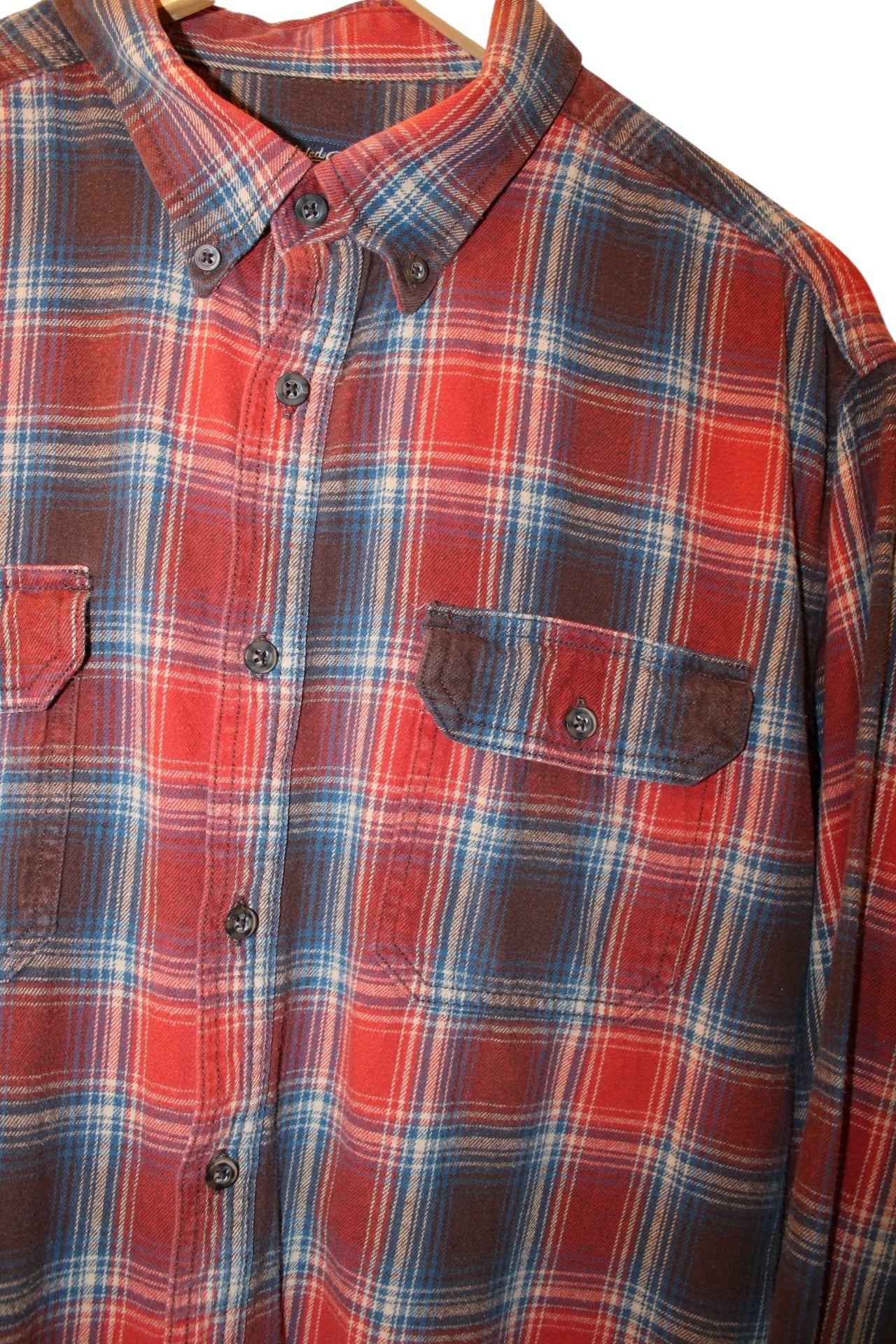 Faded Glory Mens Red Plaid Flannel Shirt (Size XL)
