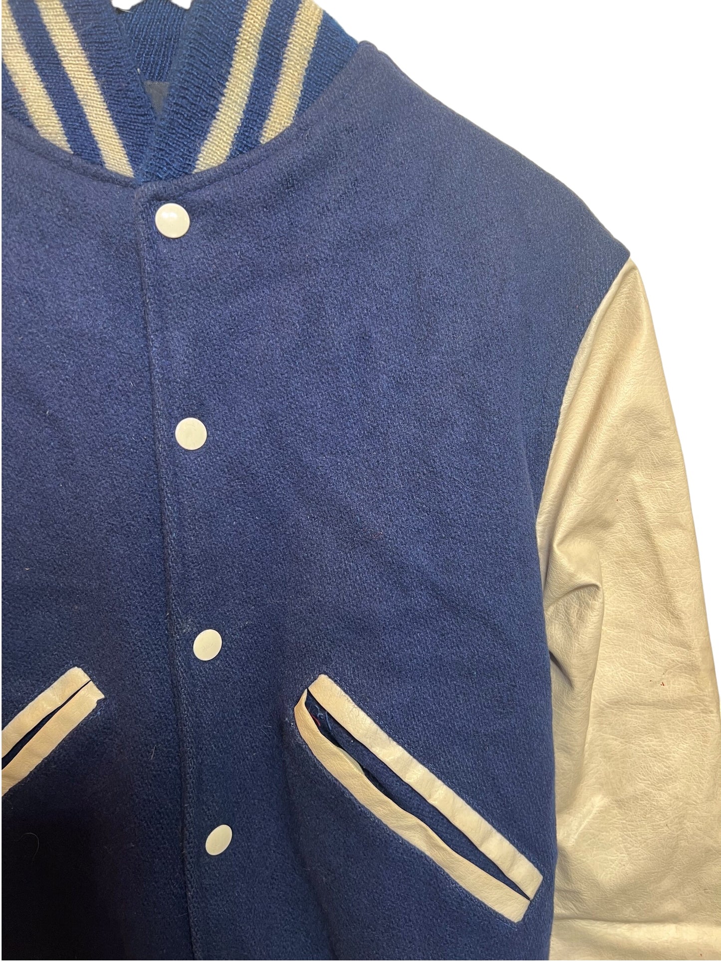 Kaye Bros. Blue White Varsity Jacket (Size L)