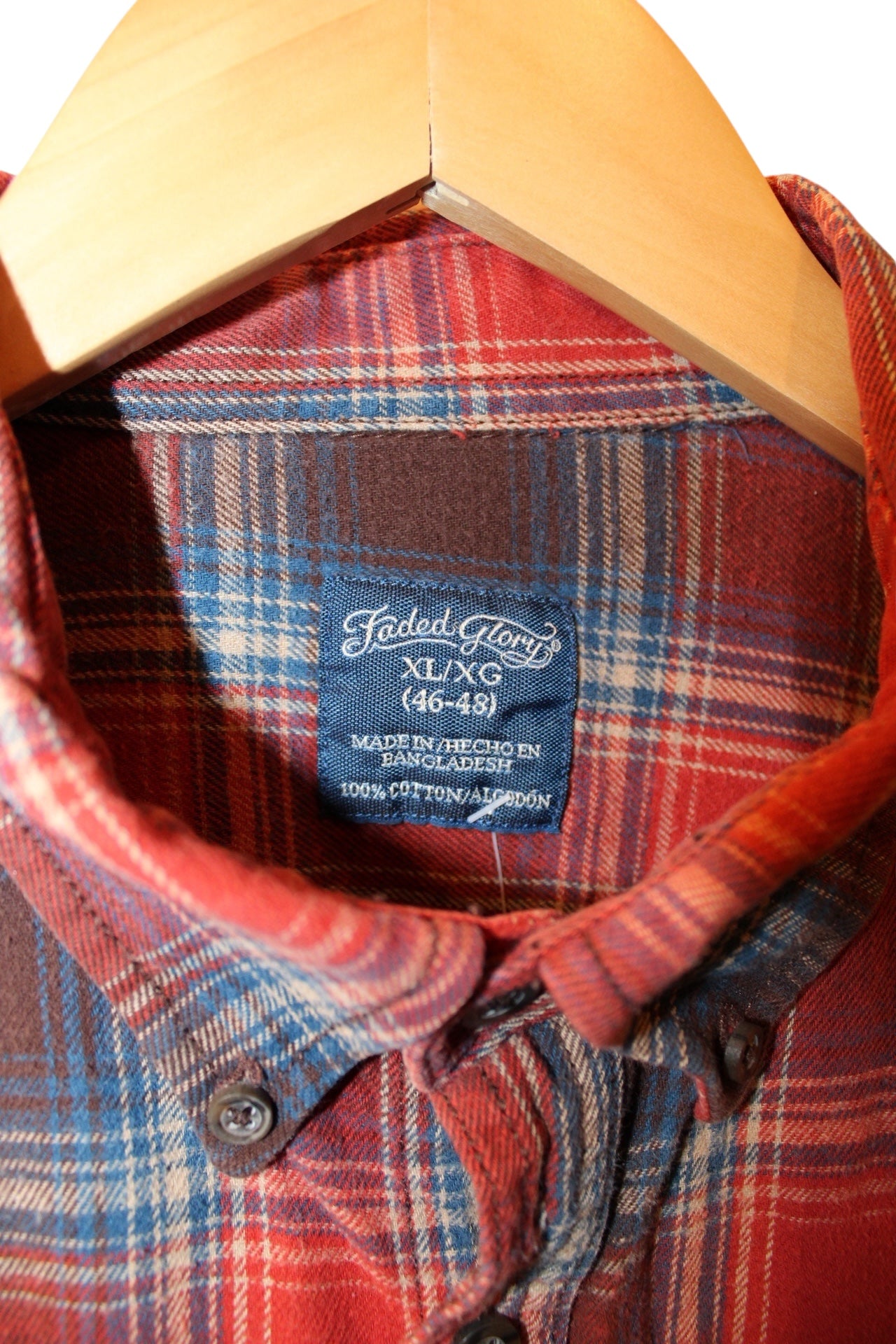 Faded Glory Mens Red Plaid Flannel Shirt (Size XL)