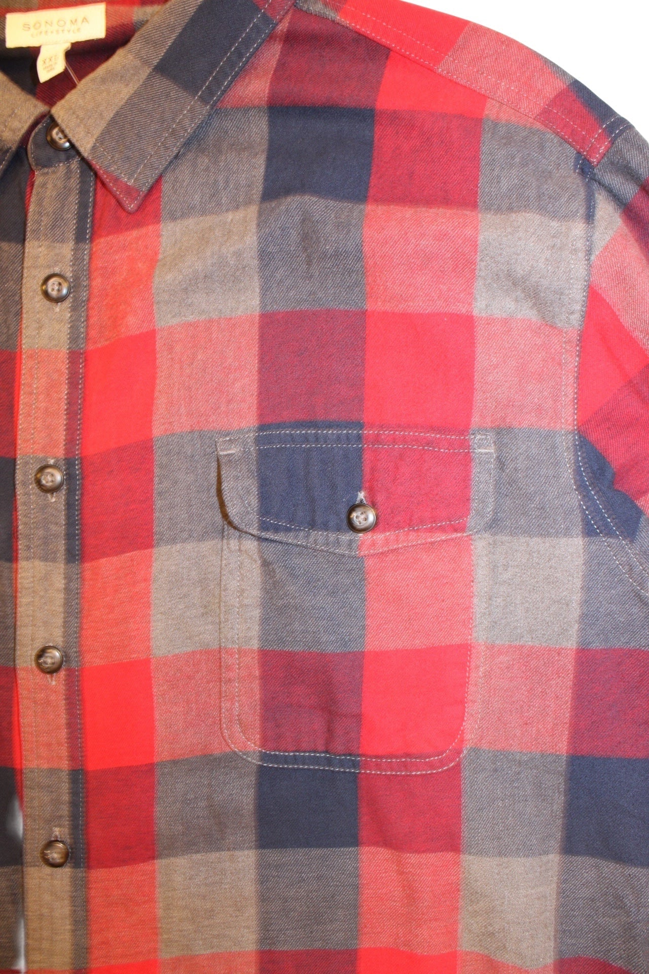 Sonoma Mens Red Plaid Flannel Shirt (Size XXL)