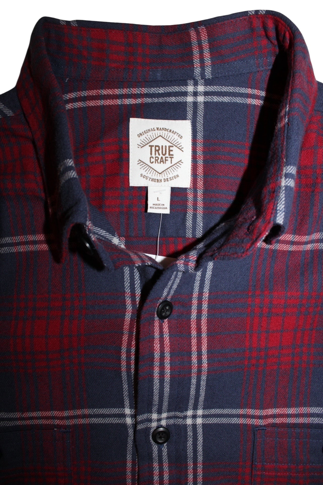 True Craft Mens Red Plaid Flannel Shirt (Size L)