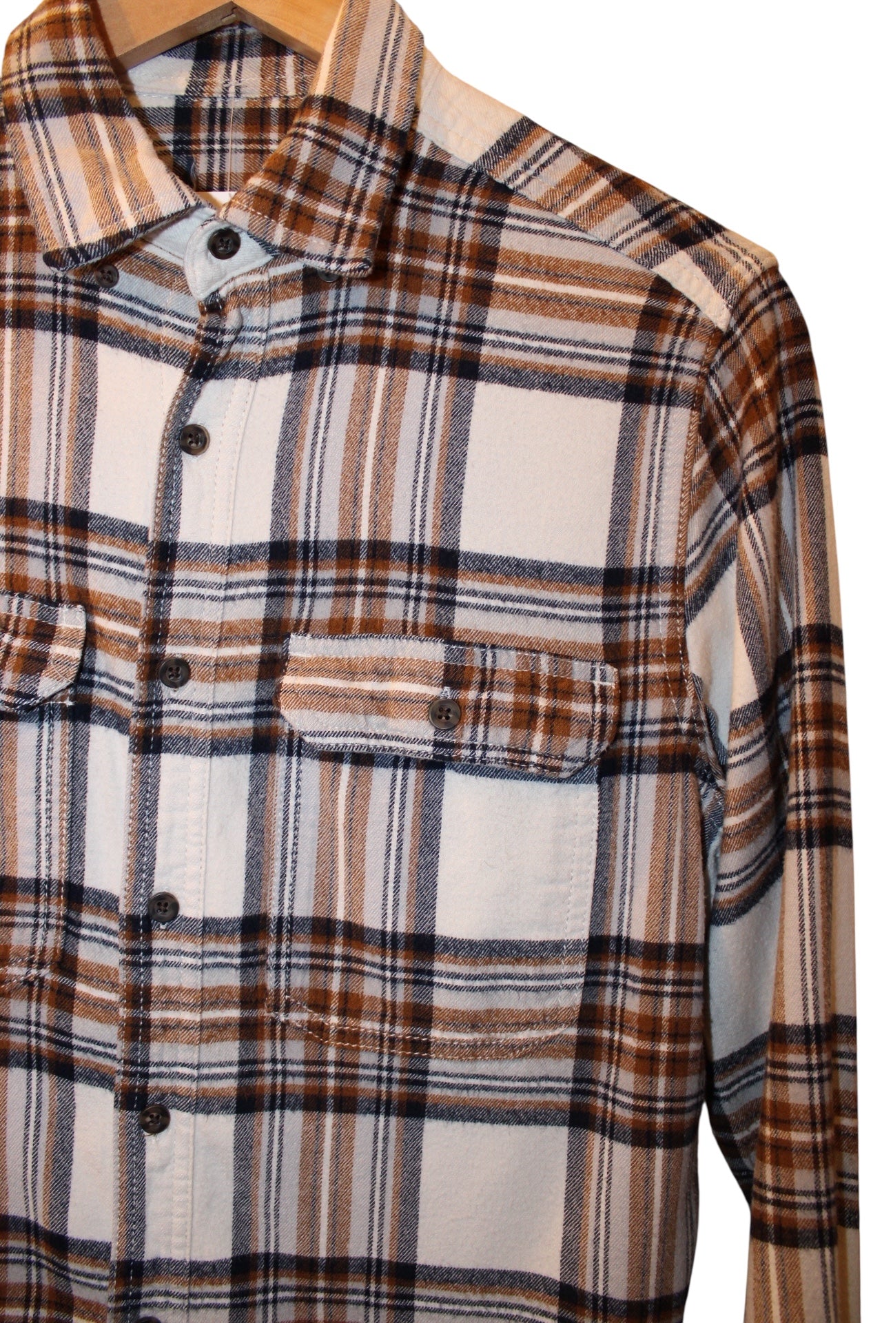 Plaid Brown Mens Flannel Shirt (Size S)
