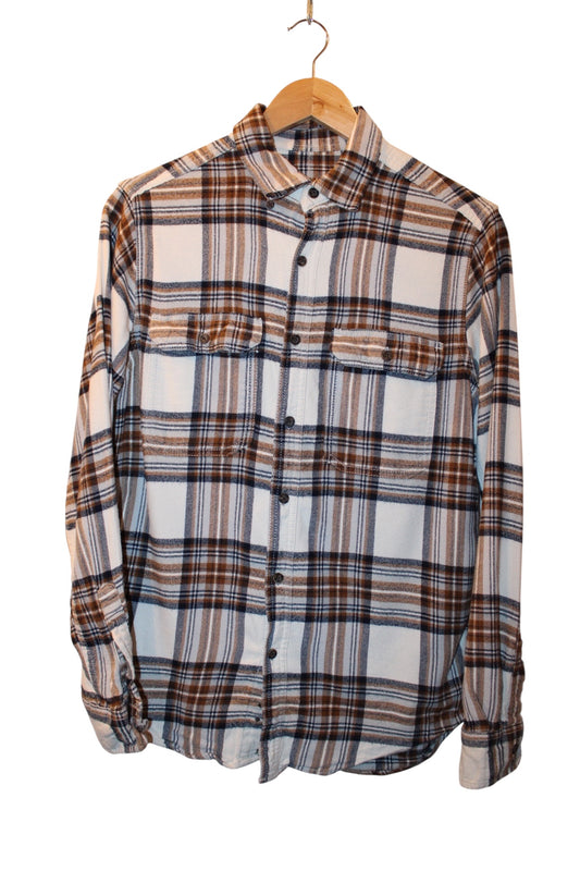 Plaid Brown Mens Flannel Shirt (Size S)