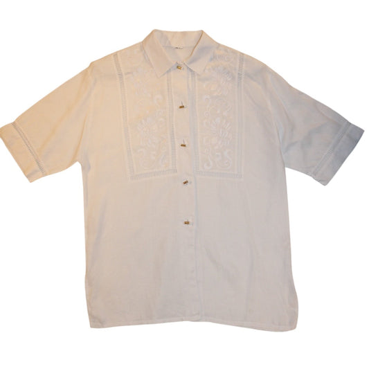 White Linen Women's Blouse (Size XL)