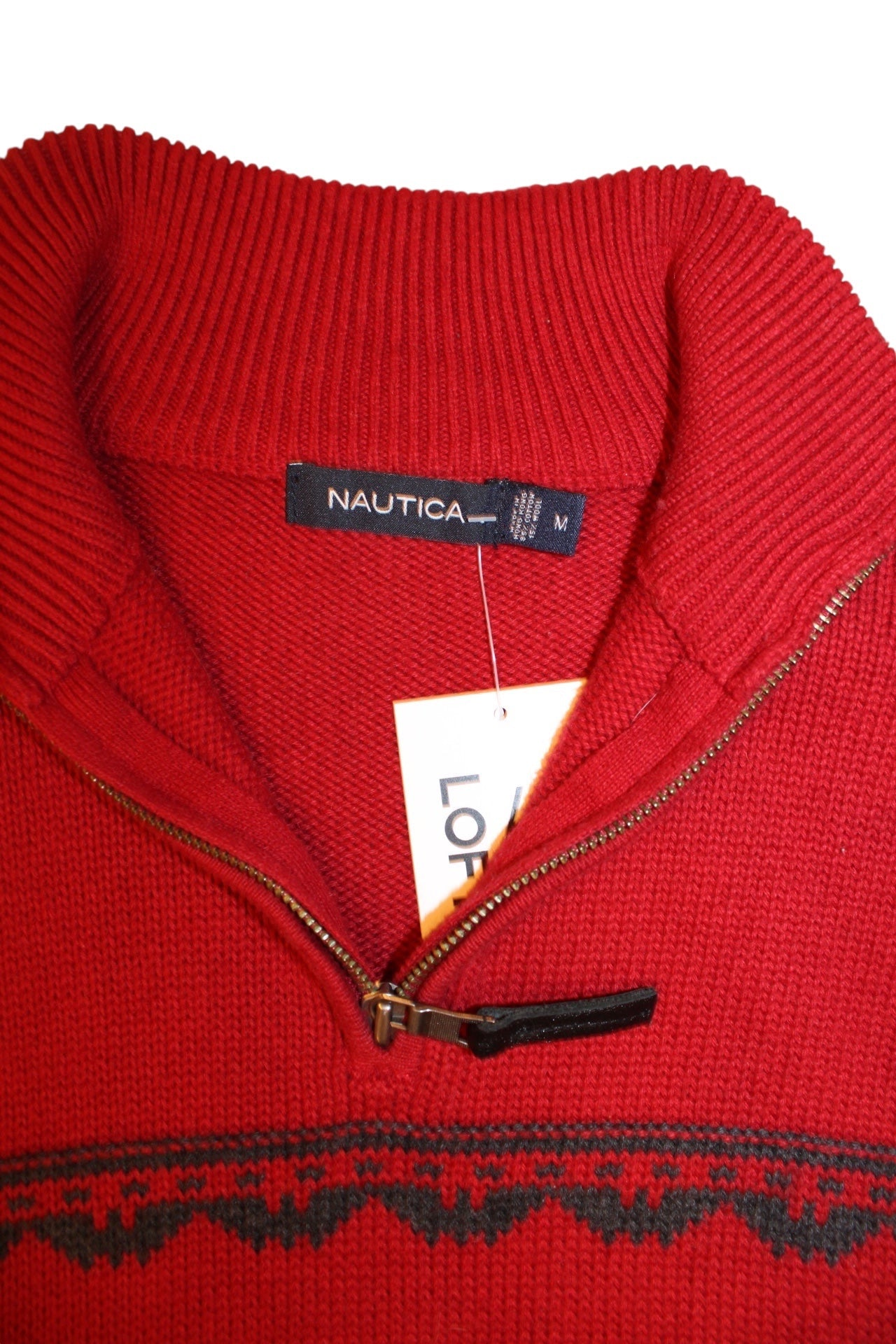 Nautica Mens Red Patterned Quarter Zip (Size M)