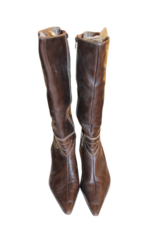 Brown Leather Tall Boots (Size 5)