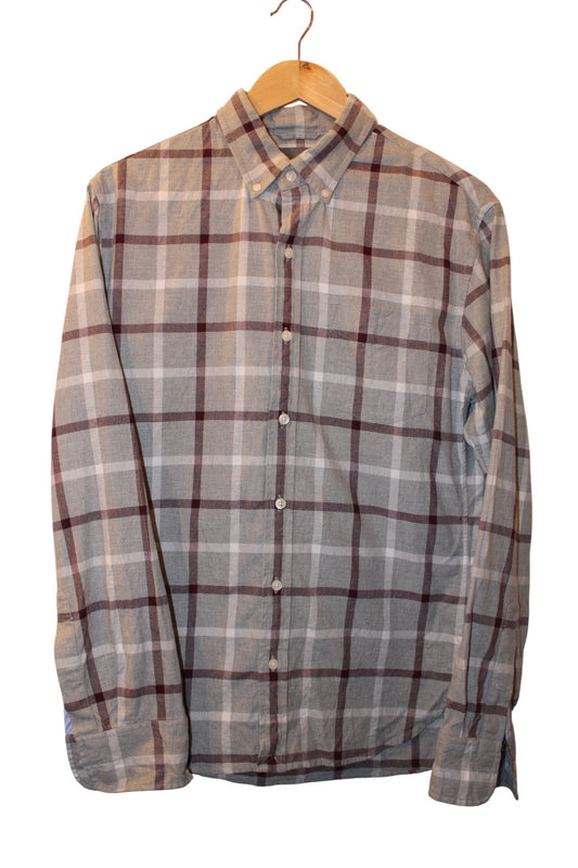 Bonobos Mens Grey Plaid Flannel Shirt (Size M)