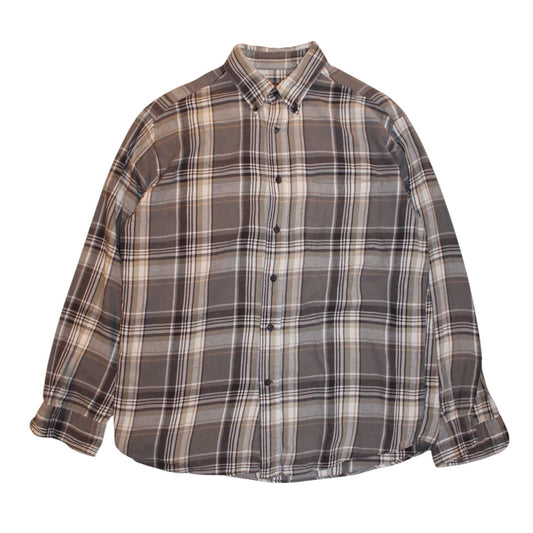 St. John's Bay Mens Grey Plaid Flannel Shirt (Size M)