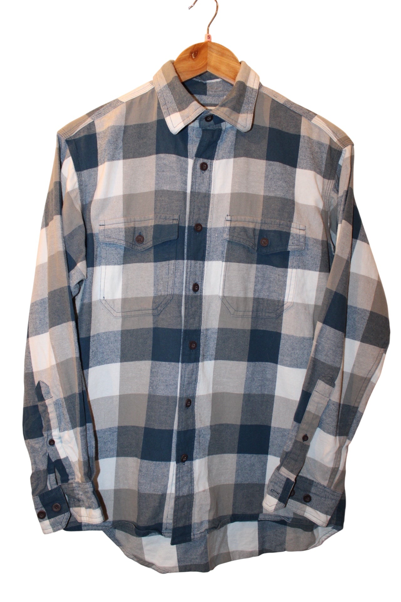 Red Head Mens Blue Plaid Flannel Shirt (Size S)
