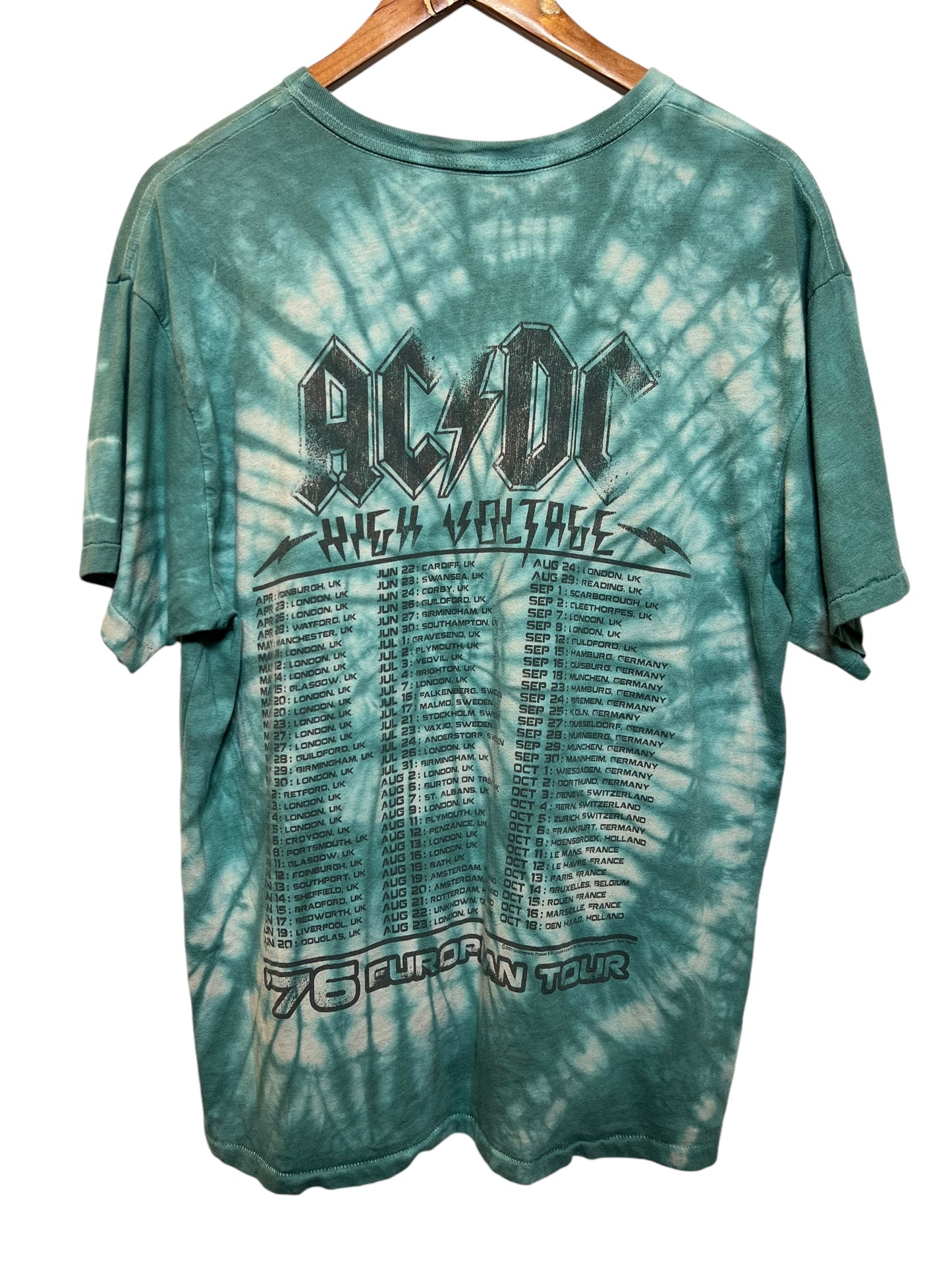 ACDC Mens Tie Dye Blue Tour T Shirt (Size L)