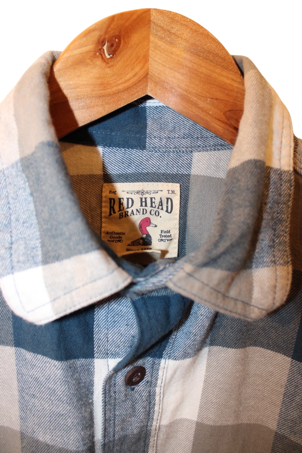Red Head Mens Blue Plaid Flannel Shirt (Size S)