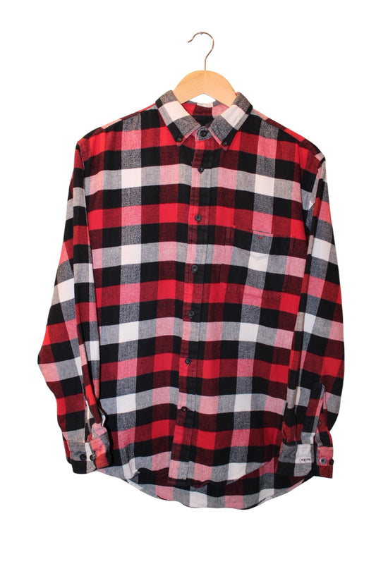 John Bartlett Mens Red White Plaid Flannel Shirt (Size M)