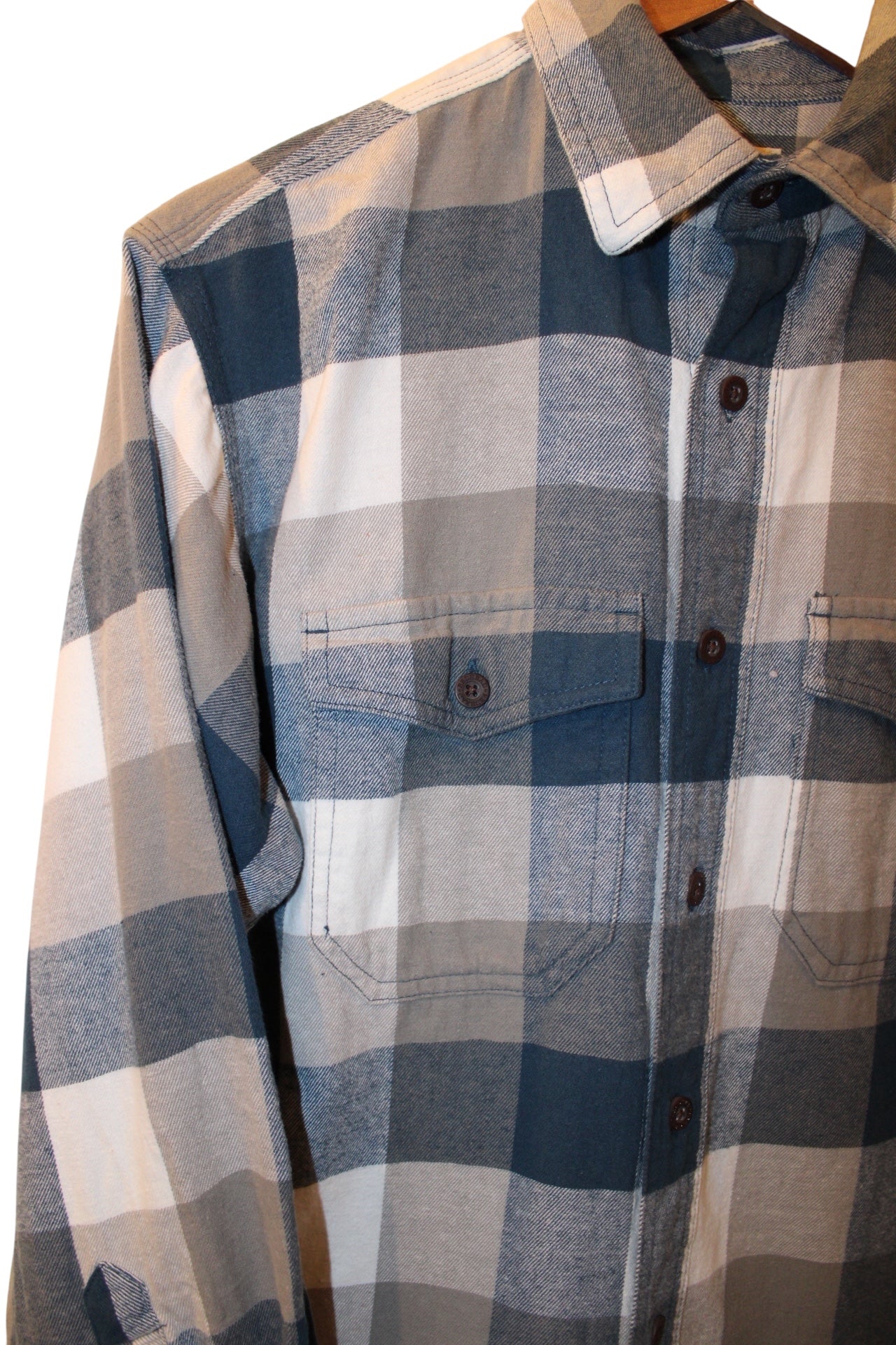 Red Head Mens Blue Plaid Flannel Shirt (Size S)