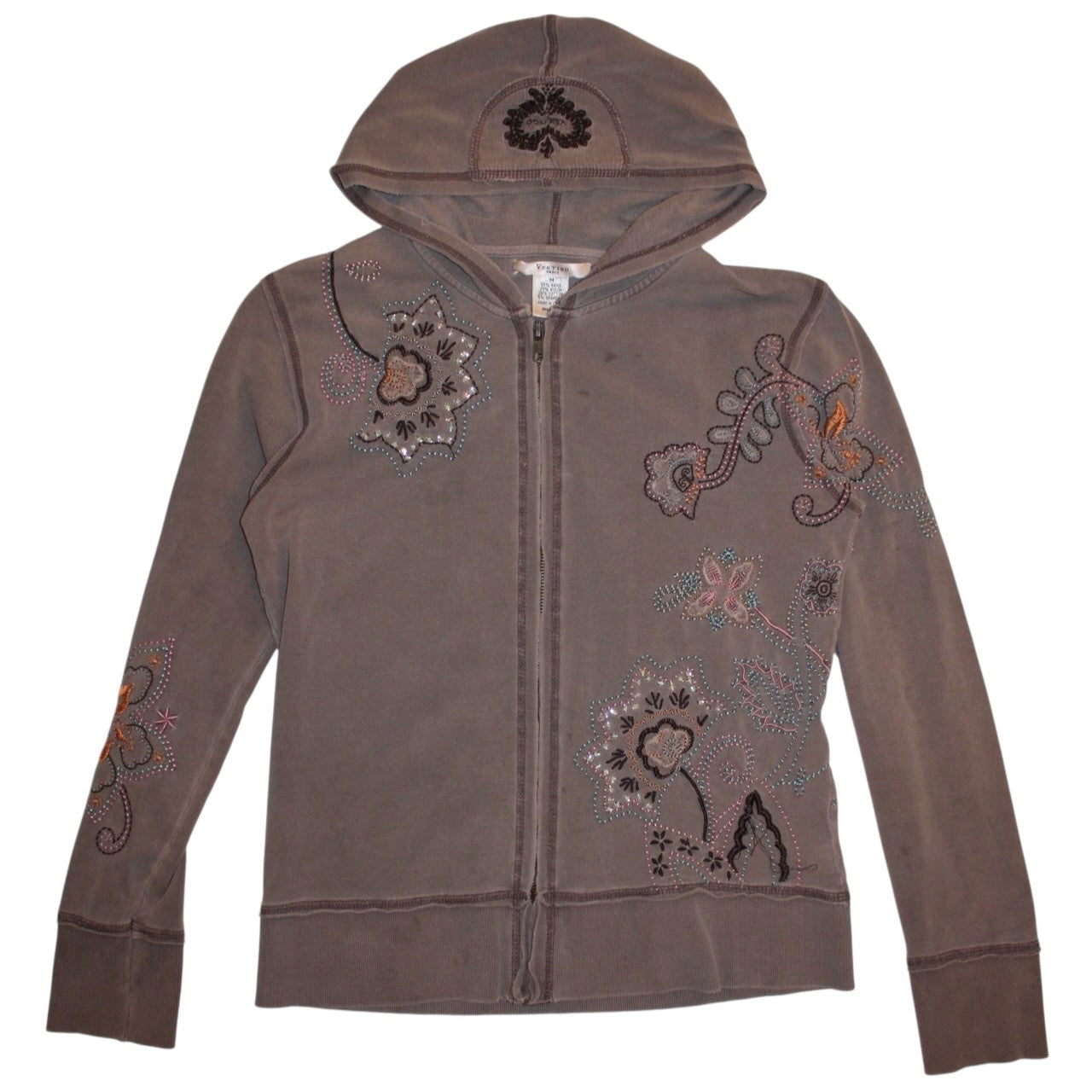 Vertigo Women's Grey Floral Zipped Hoodie (Size M)