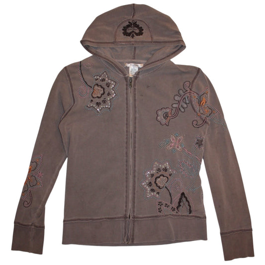 Vertigo Women's Grey Floral Zipped Hoodie (Size M)
