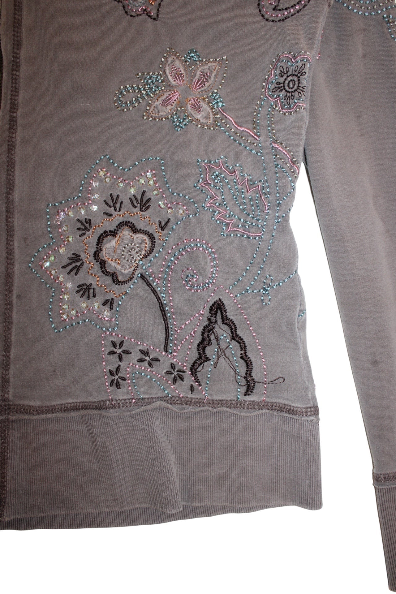 Vertigo Women's Grey Floral Zipped Hoodie (Size M)