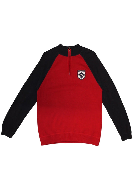 Tommy Hilfiger Mens Red Navy Quarter Zip (Size XL)