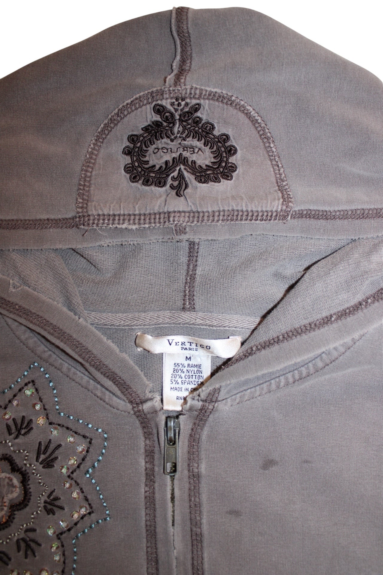 Vertigo Women's Grey Floral Zipped Hoodie (Size M)