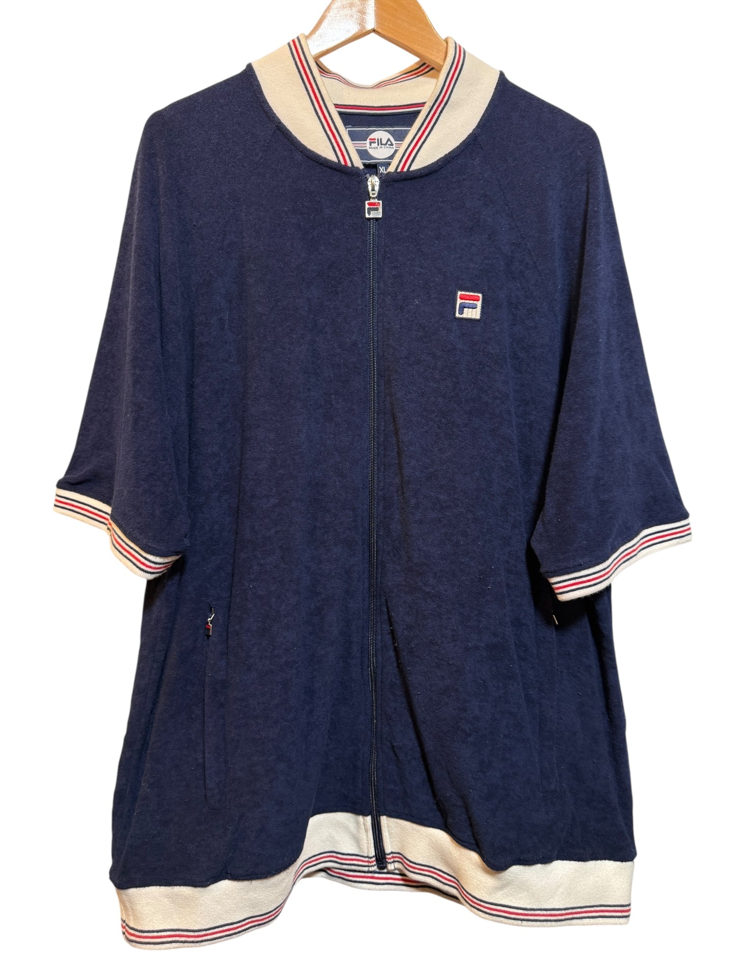 Fila Velour Short Sleeved Zipped Top (Size XL)