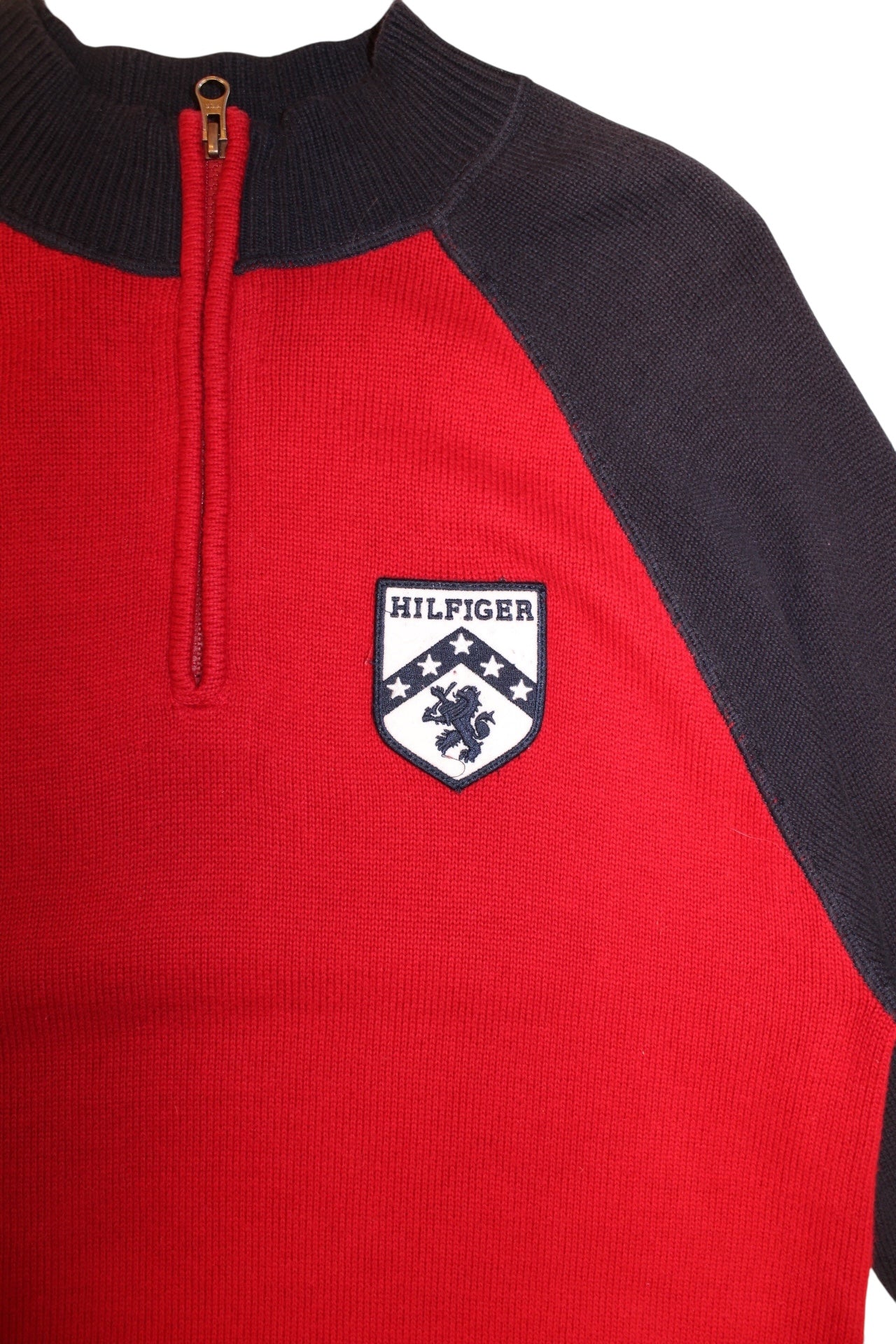 Tommy Hilfiger Mens Red Navy Quarter Zip (Size XL)