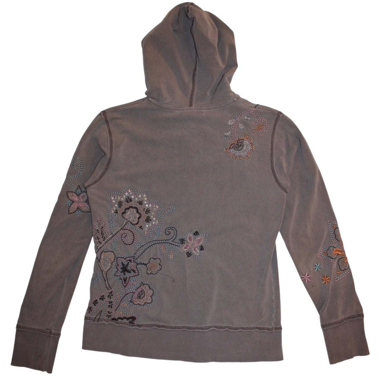 Vertigo Women's Grey Floral Zipped Hoodie (Size M)