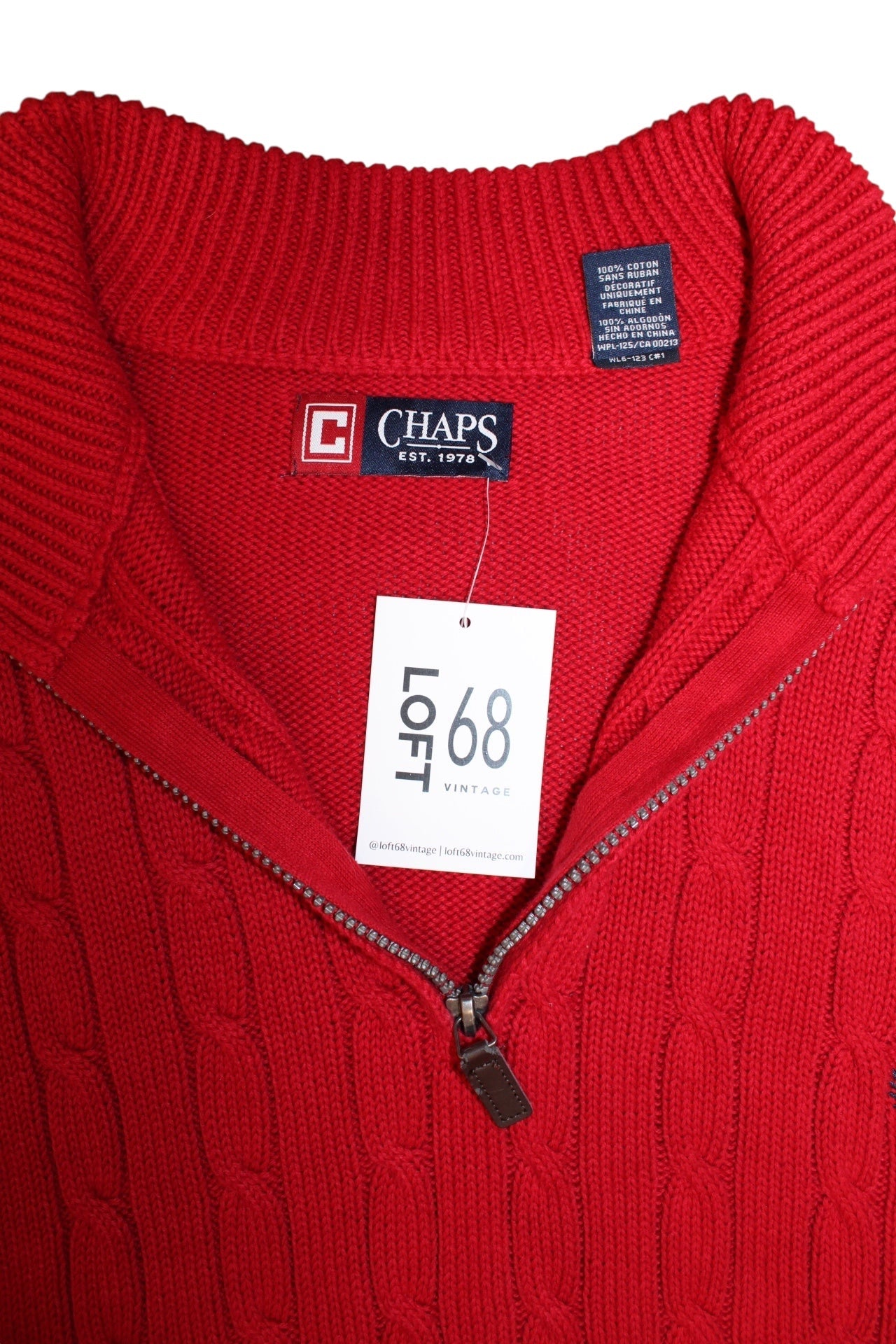 Chaps Ralph Lauren Mens Red Knitted Quarter Zip (Size XL)
