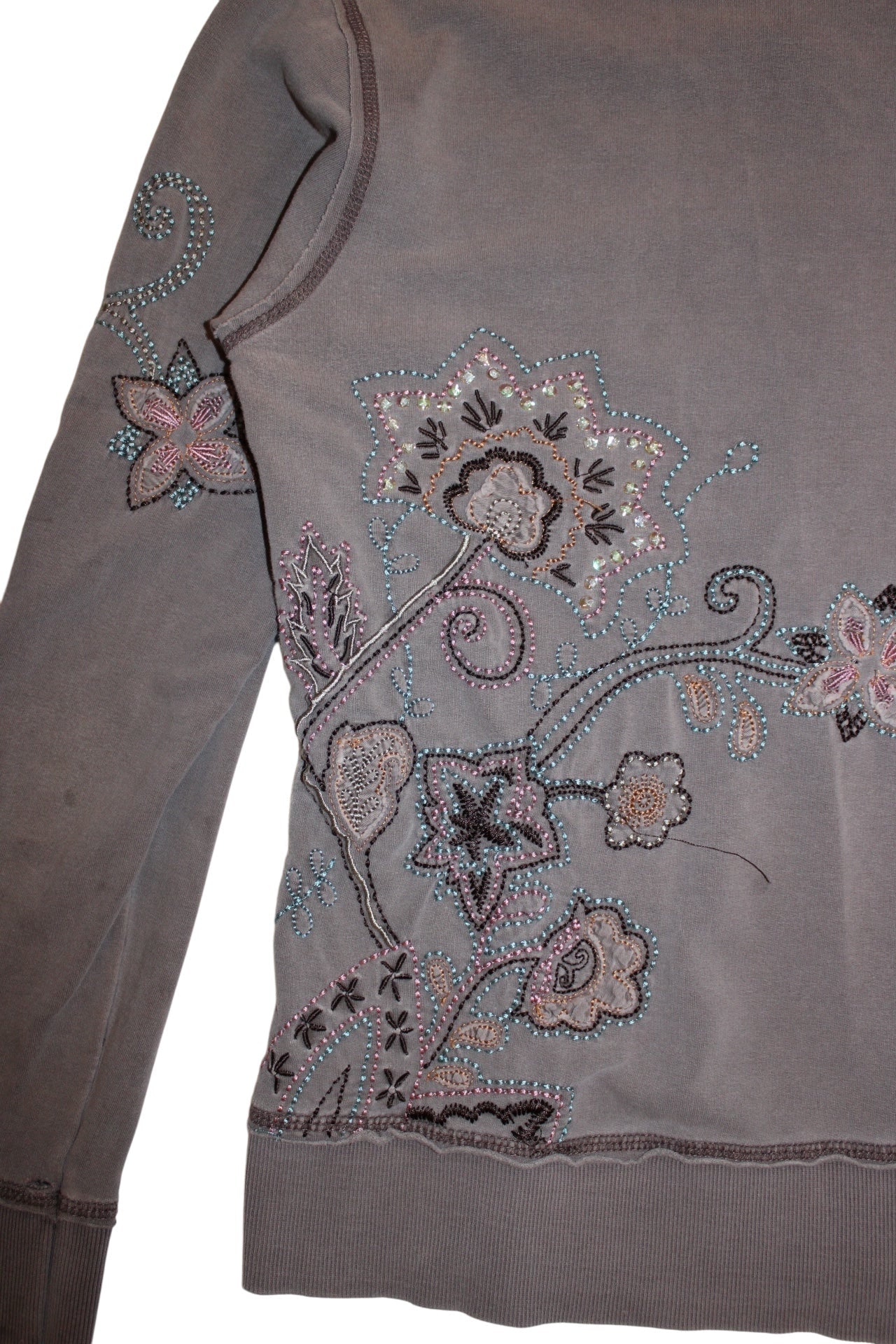 Vertigo Women's Grey Floral Zipped Hoodie (Size M)