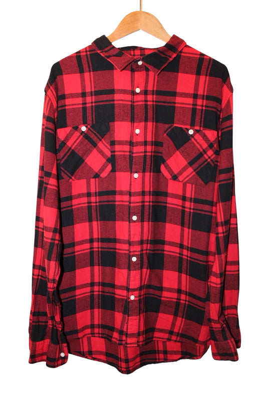 Urban Pipeline Mens Red Plaid Flannel Shirt (Size XXL)