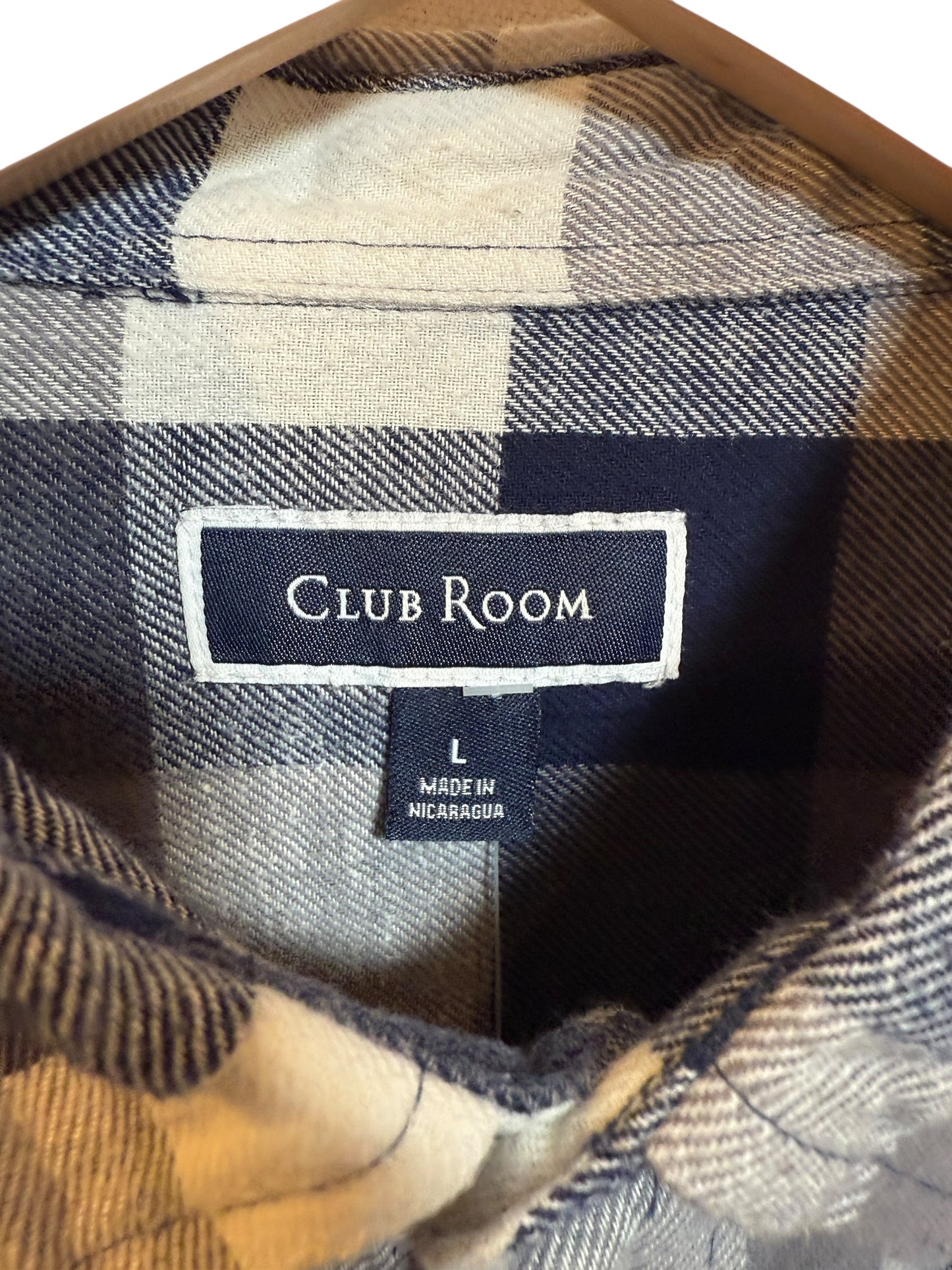 Club Room Mens Blue Plaid Flannels Shirt (Size L)