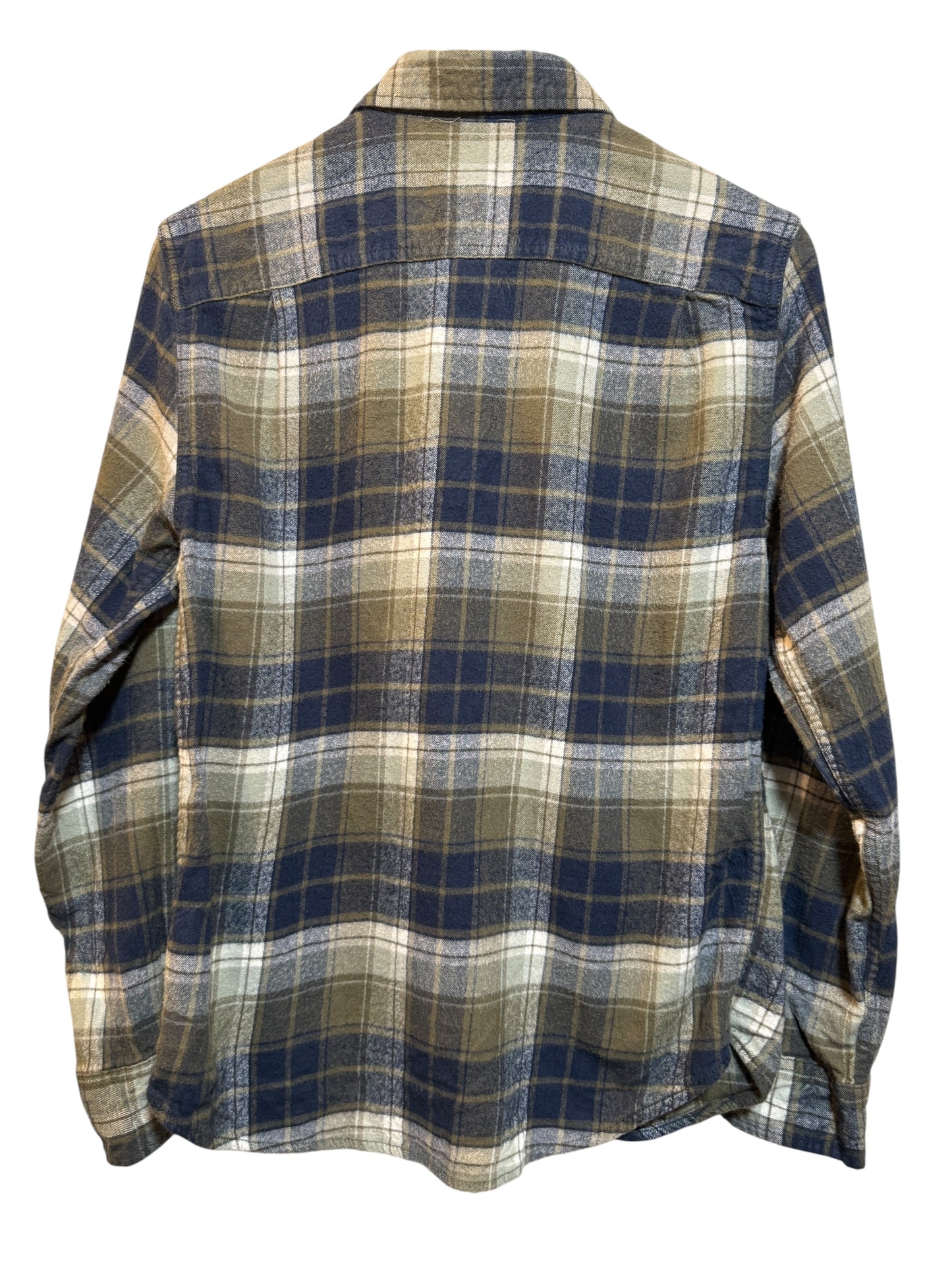 Grey And Blue Plaid Flannel Shirt (Size M)