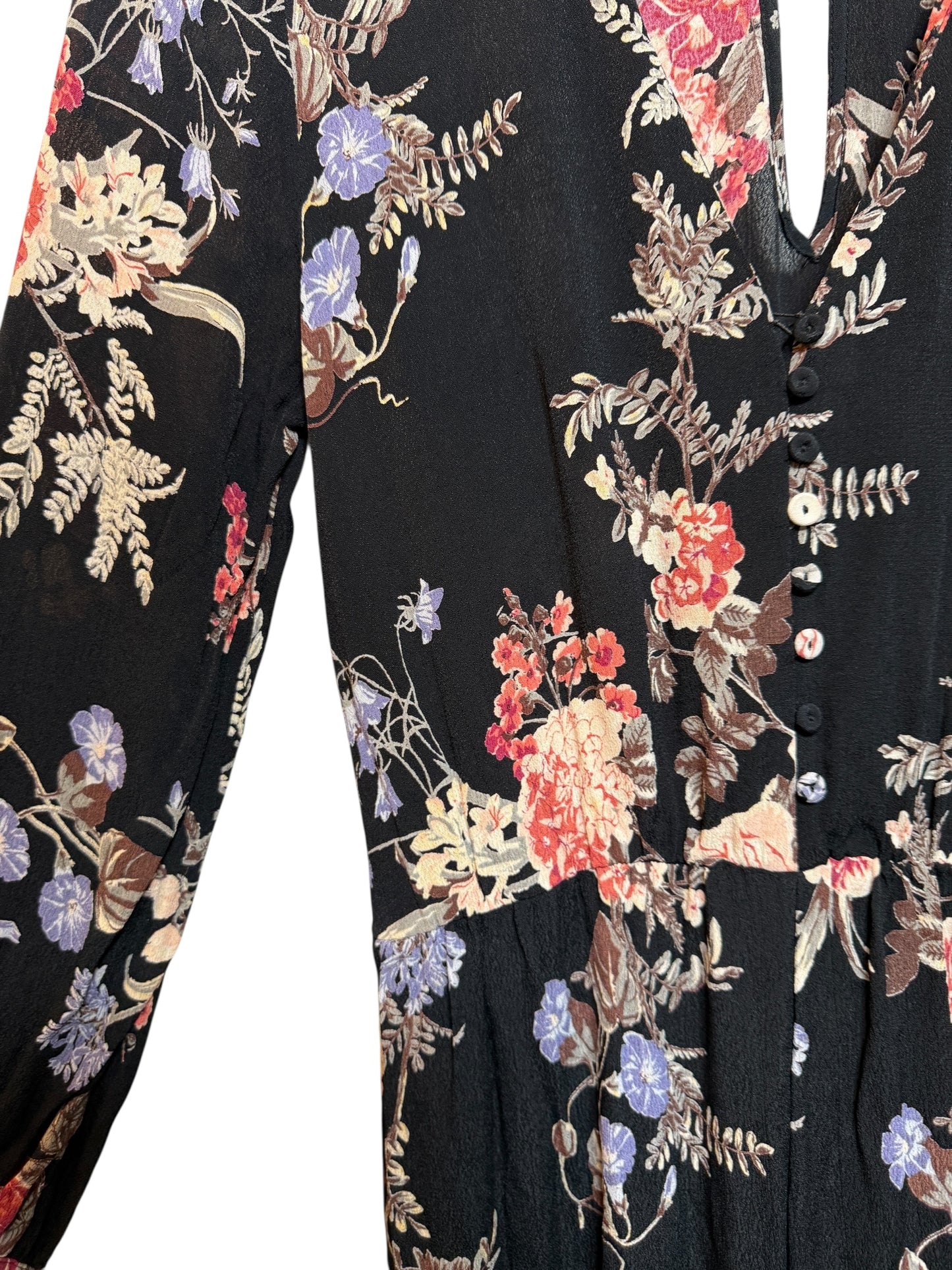 Miss Selfridge Black Floral Dress (Size M)