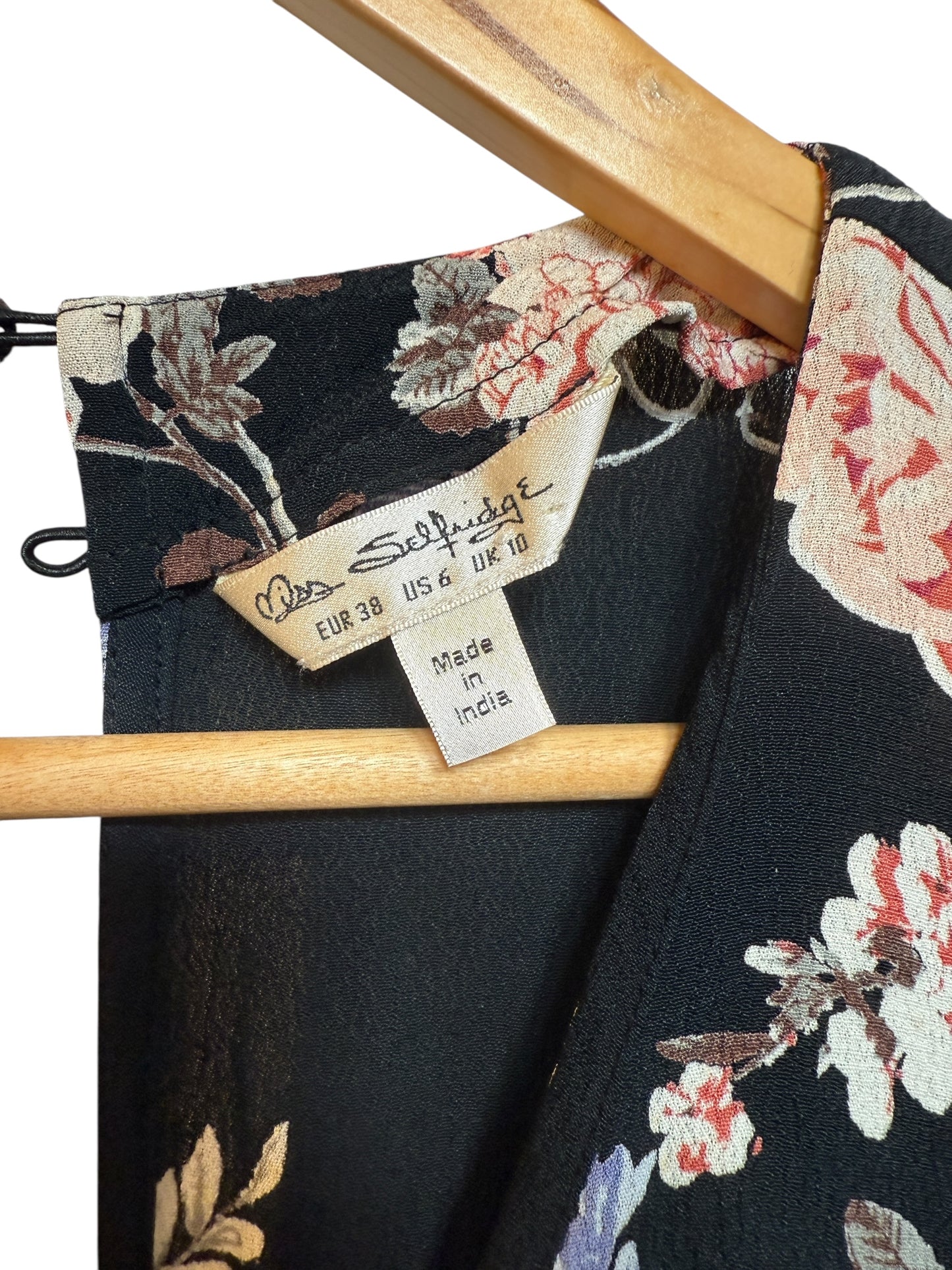 Miss Selfridge Black Floral Dress (Size M)