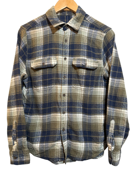 Grey And Blue Plaid Flannel Shirt (Size M)