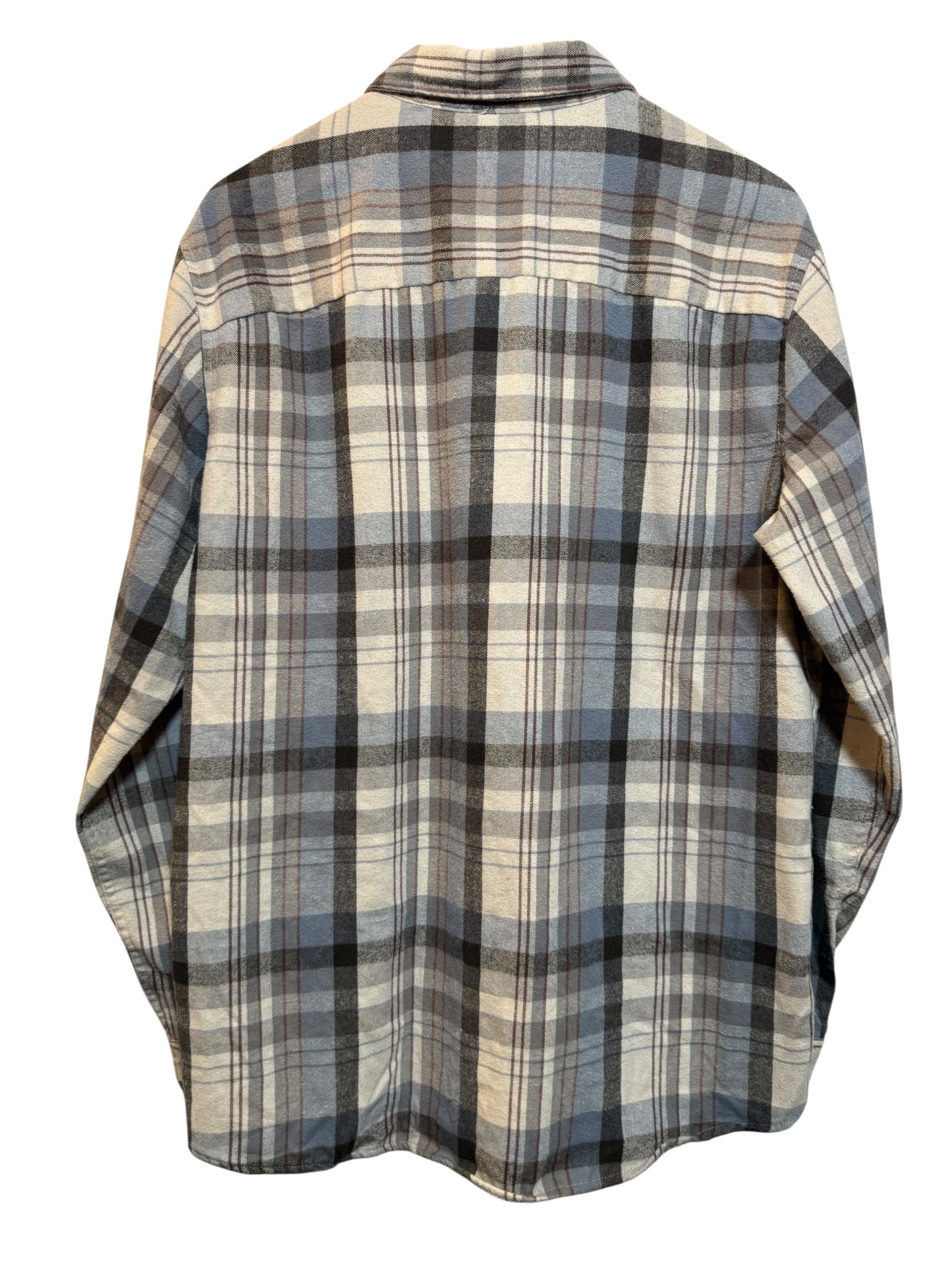 Split Mens Blue White Plaid Flannel Shirt (Size XL)