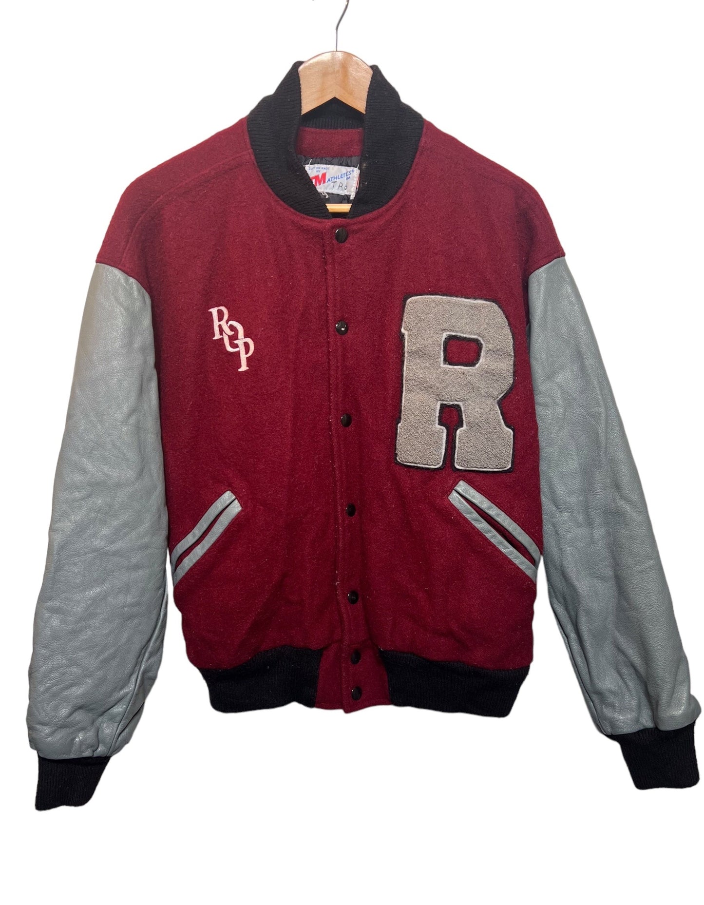 TM Athletics Mens Red Grey Varsity Jacket (Size L)