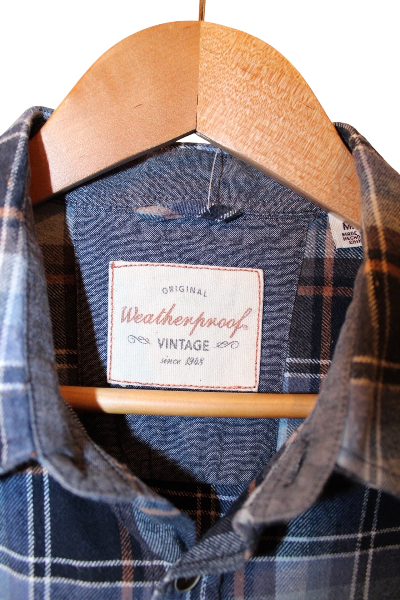 Weatherproof Vintage Mens Blue Plaid Flannel Shirt (Size M)