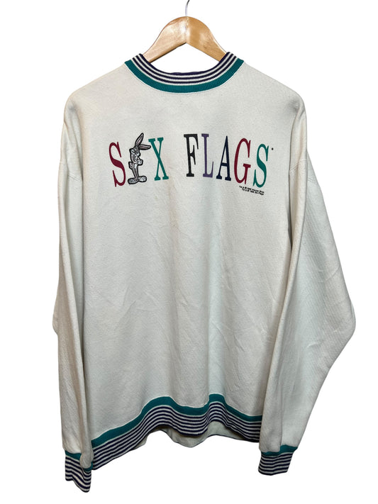 Six Flags White Sweathshirt (Size L)