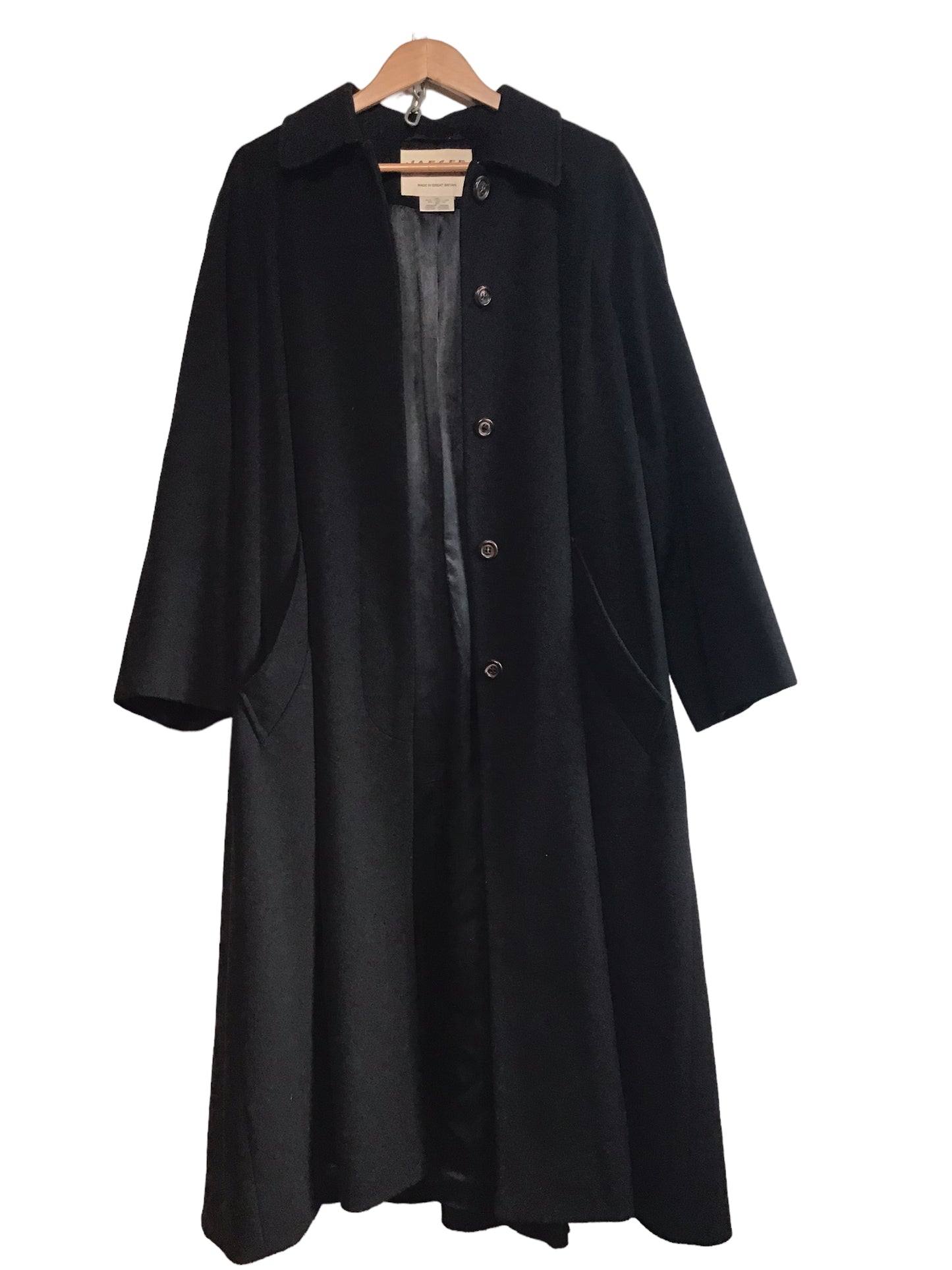 Bodner Elem Black Long Lined Wool & Cashmere Coat (Size L)