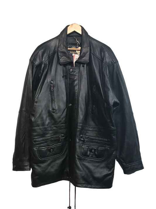 Long Black Leather Coat (Size XL)