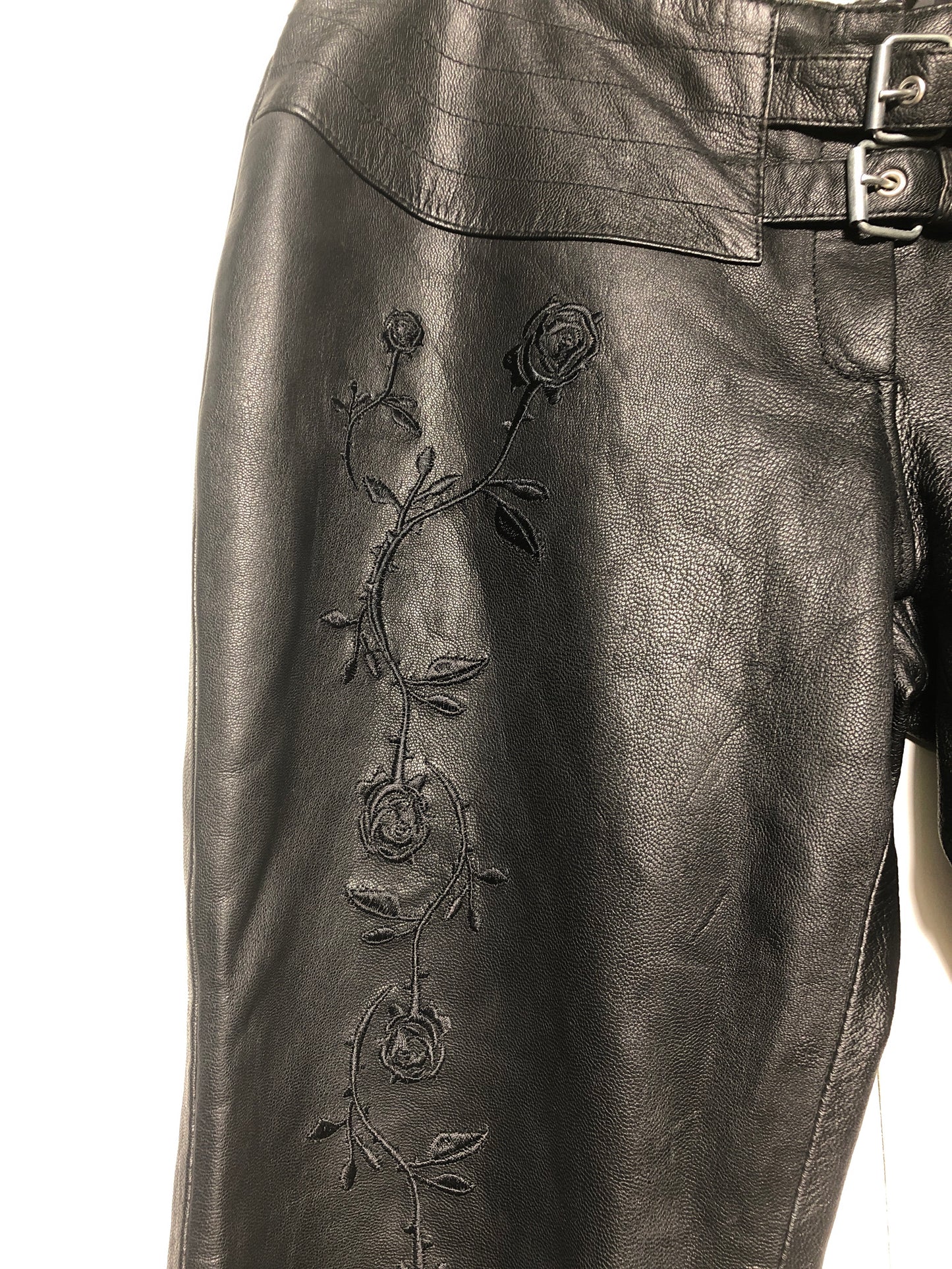 Floral Stitch Leather Trousers (Size L)