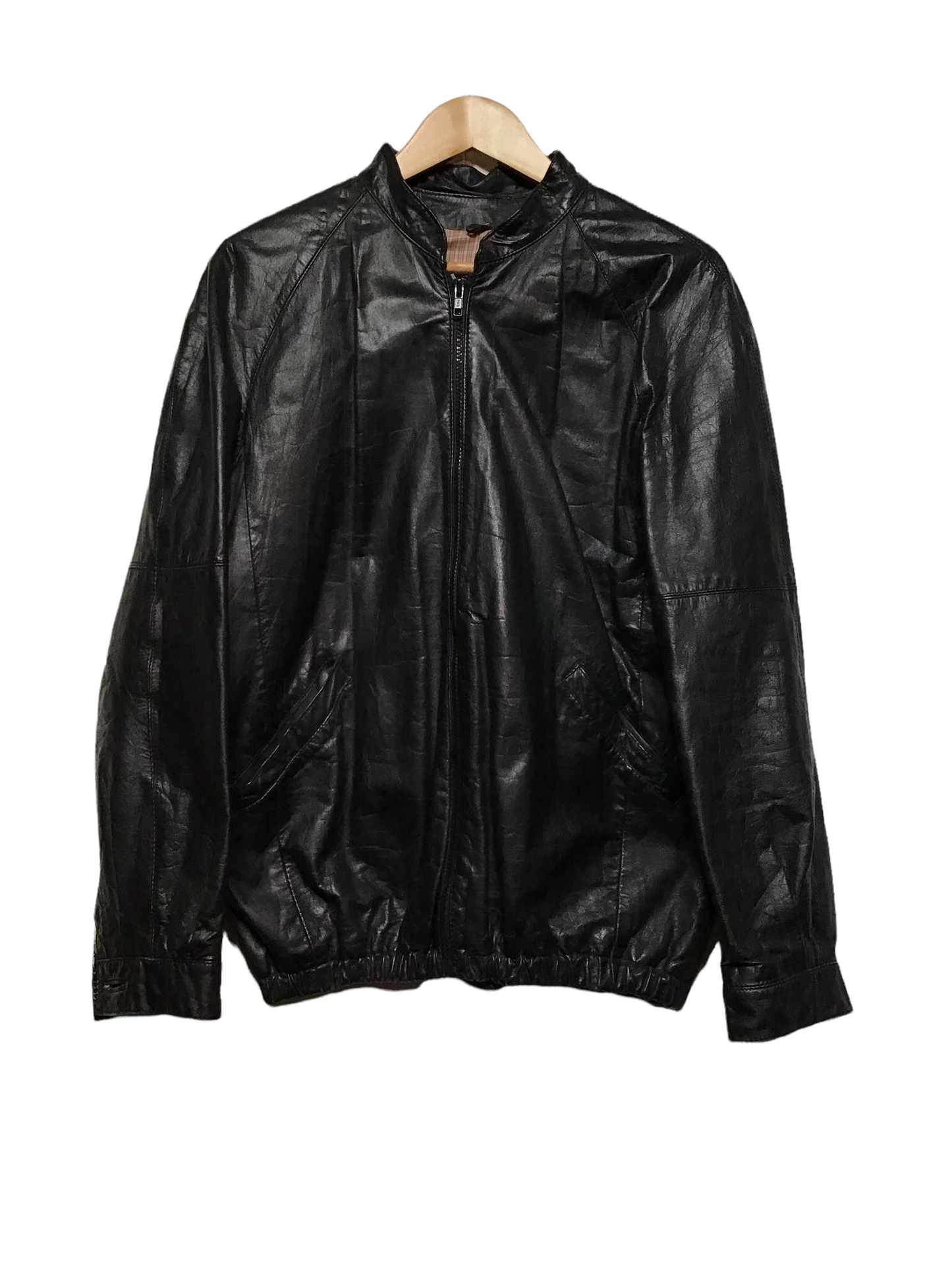 Black Leather Bomber Jacket (Size L)